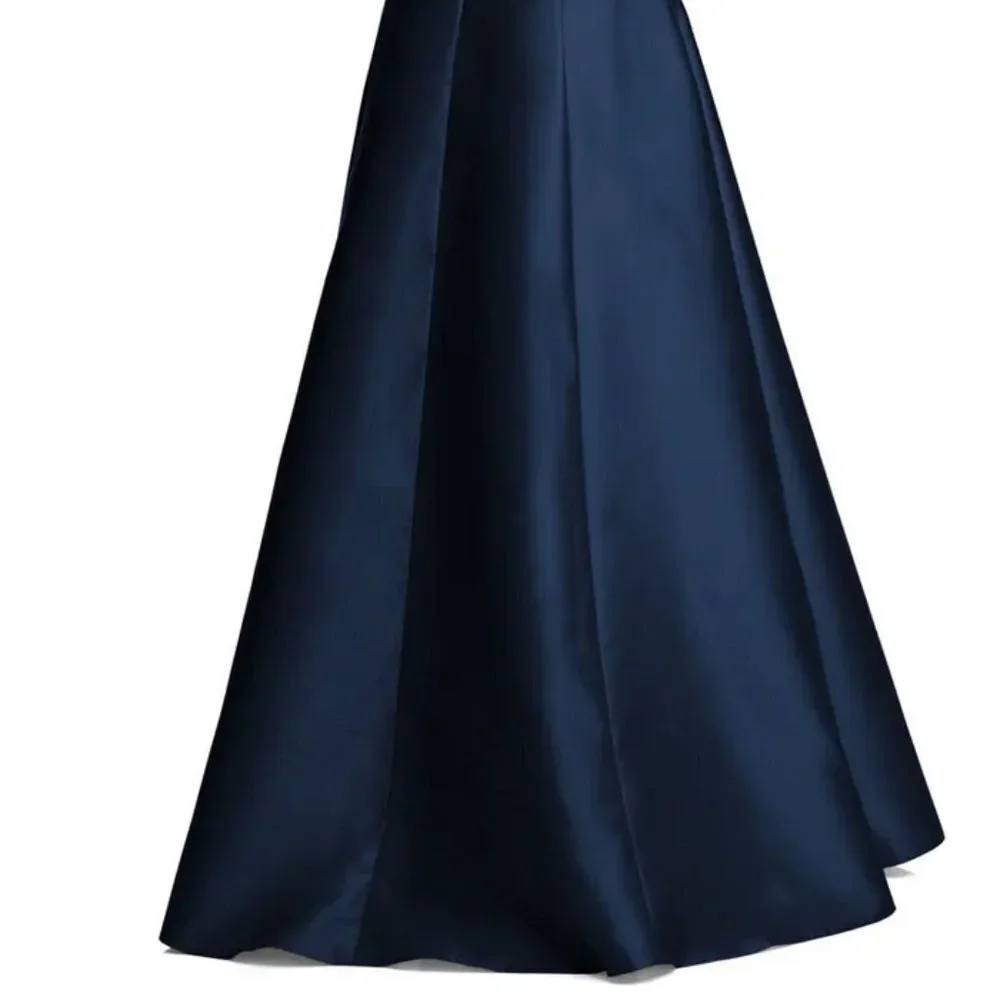 Alfred Sung Midnight Blue Corset Satin Gown D844 - Picture 4 of 4